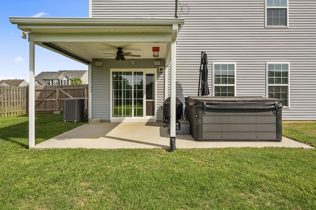 9009 Chato Ct, Summerville, SC 29483 - view of patio with a hot tub, a ceiling fan, and central air condition unit