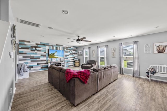 9009 Chato Ct, Summerville, SC 29483 - living room with wood finished floors, a ceiling fan, baseboards, and recessed lighting