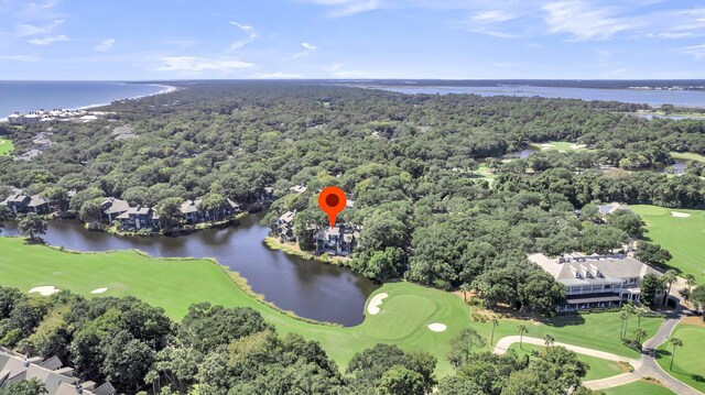 aerial view with a water view