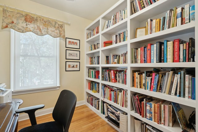 office with light wood-style flooring and baseboards