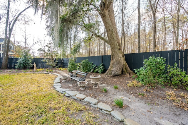 view of yard with a fenced backyard