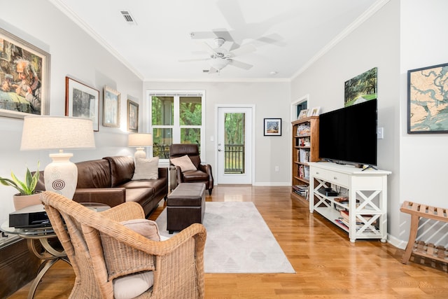 300 Bucksley Ln Unit 102, Charleston, SC 29492 - living area with a ceiling fan, baseboards, crown molding, and light wood finished floors
