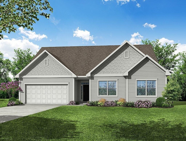 263 Huguenot Trl, Huger, SC 29450 - view of front facade with a front lawn, an attached garage, driveway, and roof with shingles
