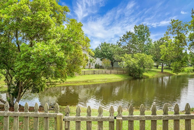 water view featuring fence