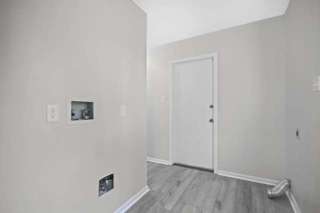 laundry area with washer hookup, hookup for an electric dryer, and light hardwood / wood-style flooring