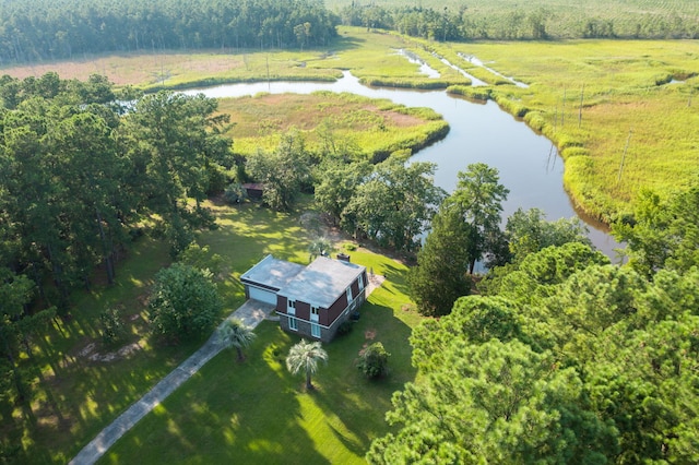 bird's eye view with a rural view and a water view