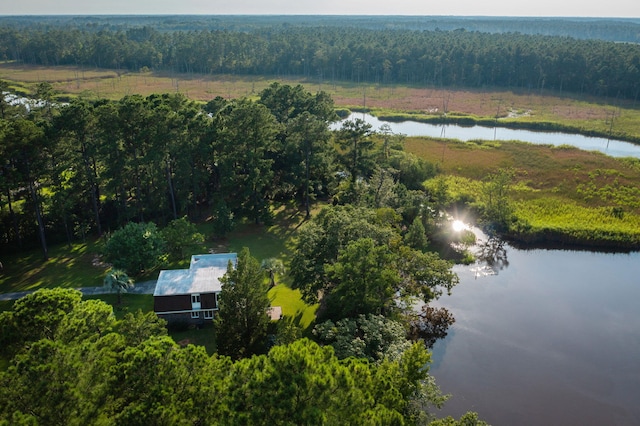 birds eye view of property with a water view and a rural view