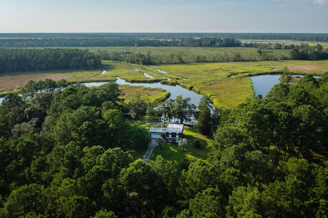 bird's eye view featuring a rural view and a water view