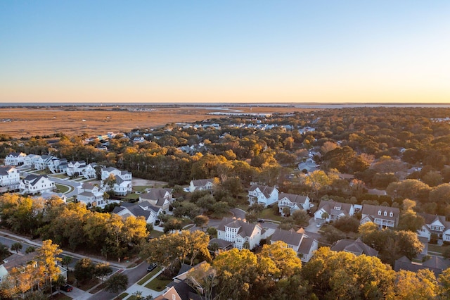 aerial view at dusk with a residential view