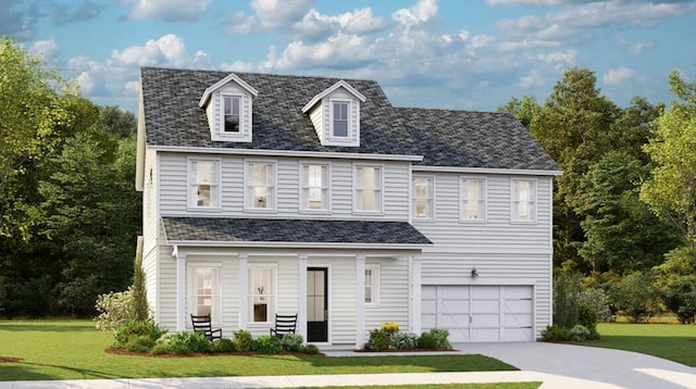 cape cod home with a garage and a front yard