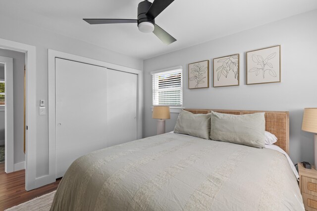 1990 Butternut St, Charleston, SC 29414 - bedroom with a closet, wood finished floors, and a ceiling fan