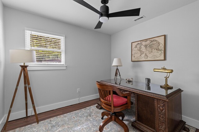 1990 Butternut St, Charleston, SC 29414 - home office featuring wood finished floors and a ceiling fan