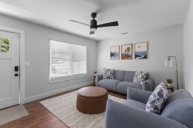 1990 Butternut St, Charleston, SC 29414 - living area featuring wood finished floors and ceiling fan
