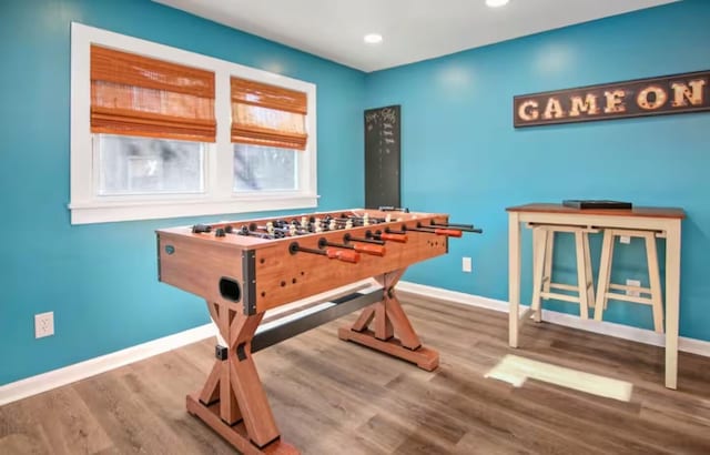 playroom with hardwood / wood-style flooring