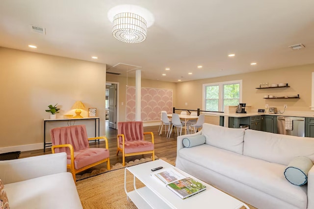 living room with light wood-type flooring