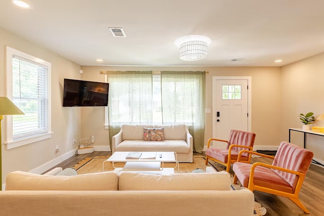 living room with hardwood / wood-style flooring