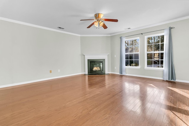 319 Deep River Rd, Summerville, SC 29486 - unfurnished living room with crown molding, ceiling fan, and wood-type flooring