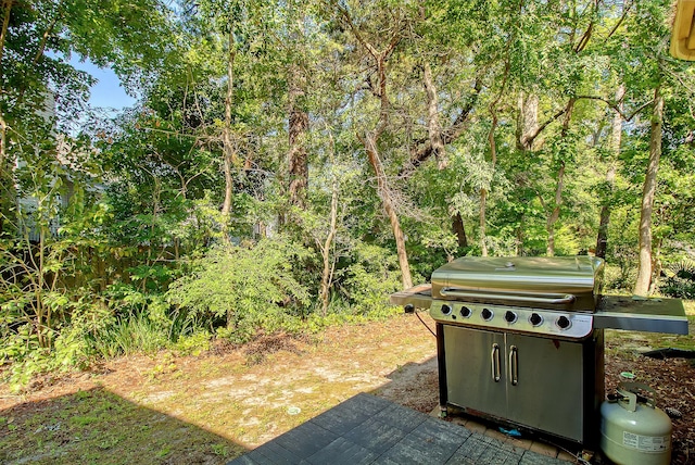 view of yard featuring a wooded view