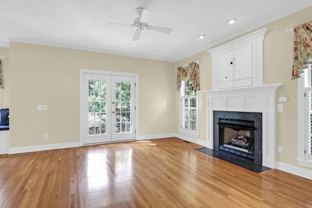 1025 Mathis Ferry Rd, Mount Pleasant, SC 29464 - unfurnished living room featuring a ceiling fan, a fireplace with flush hearth, light wood-style floors, and recessed lighting