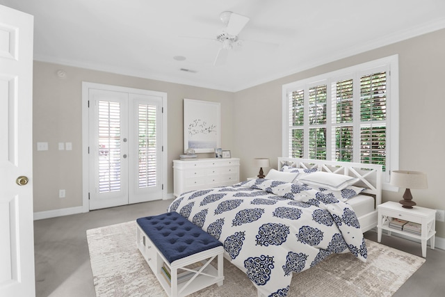 1025 Mathis Ferry Rd, Mount Pleasant, SC 29464 - bedroom featuring access to exterior, french doors, ceiling fan, and crown molding