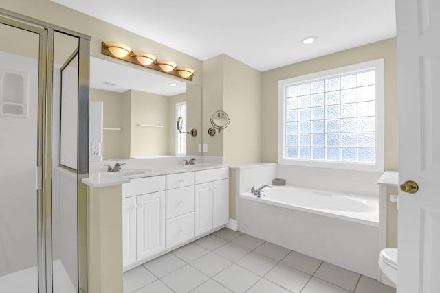1025 Mathis Ferry Rd, Mount Pleasant, SC 29464 - bathroom with double vanity, a bath, a stall shower, and tile patterned flooring