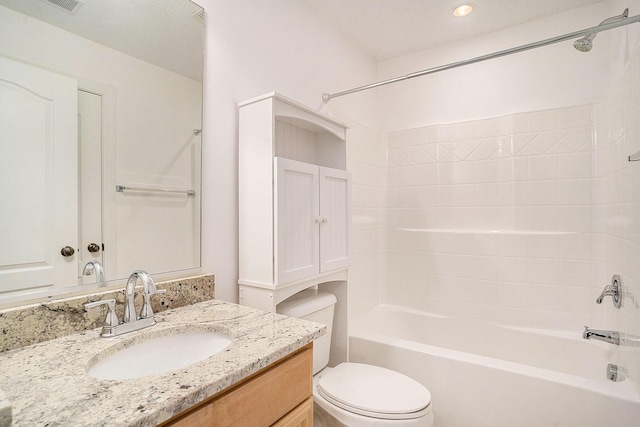 full bathroom with vanity, toilet, and shower / bathing tub combination