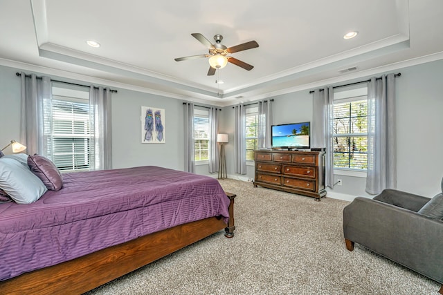 414 Hamlet Cir, Goose Creek, SC 29445 - bedroom with a raised ceiling, carpet floors, crown molding, baseboards, and recessed lighting