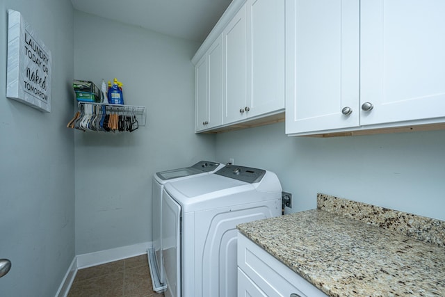 414 Hamlet Cir, Goose Creek, SC 29445 - laundry room with cabinet space, washing machine and clothes dryer, baseboards, and dark tile patterned floors