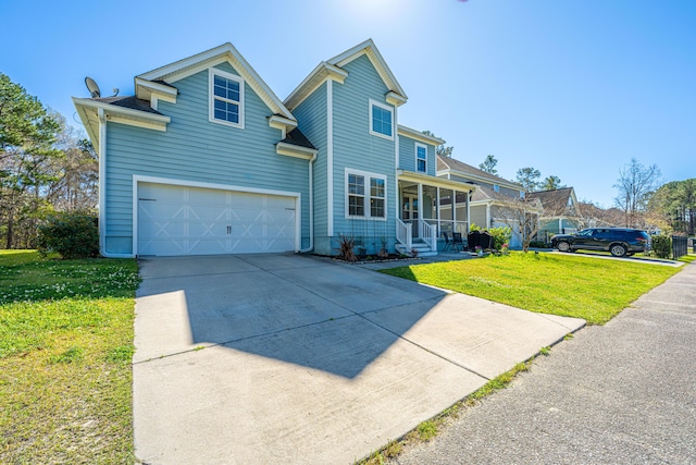 414 Hamlet Cir, Goose Creek, SC 29445 - traditional home featuring driveway, a front lawn, a porch, and a garage