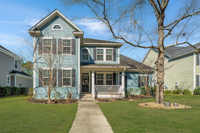 414 Hamlet Cir, Goose Creek, SC 29445 - view of front of house with covered porch, a front lawn, and roof with shingles
