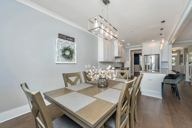 414 Hamlet Cir, Goose Creek, SC 29445 - dining area featuring ornamental molding, dark wood finished floors, a chandelier, recessed lighting, and baseboards