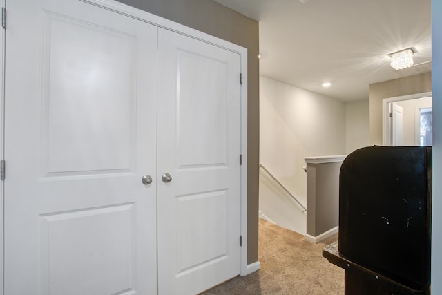 carpeted home office featuring recessed lighting and baseboards