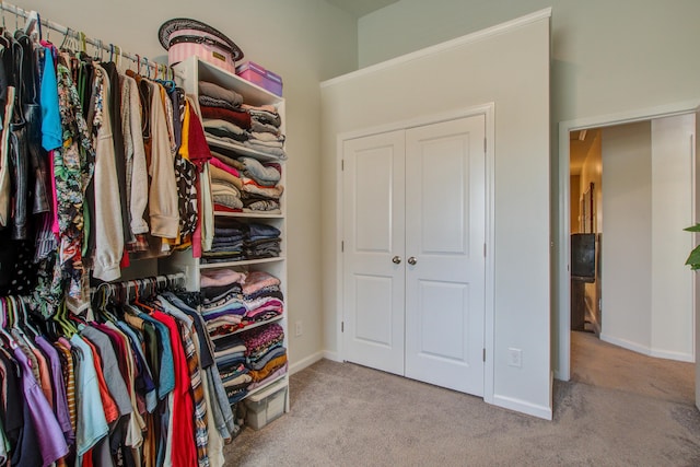 walk in closet with carpet floors