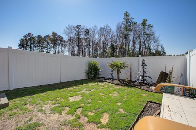 view of yard with a fenced backyard