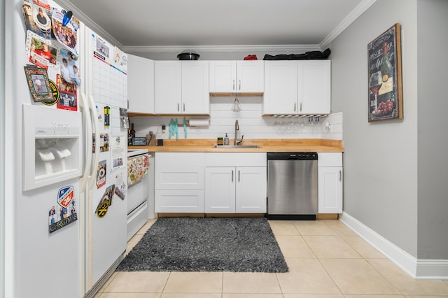 507 Stinson Dr Unit B3, Charleston, SC 29407 - kitchen featuring white fridge with ice dispenser, dishwasher, a sink, wood counters, and stove