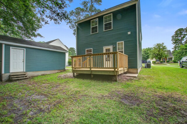 4818 Buttercup Way, Summerville, SC 29485 - rear view of property featuring a deck, a lawn, and entry steps