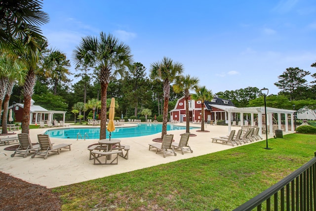 4818 Buttercup Way, Summerville, SC 29485 - community pool with a pergola, view of scattered trees, a patio, and an outbuilding