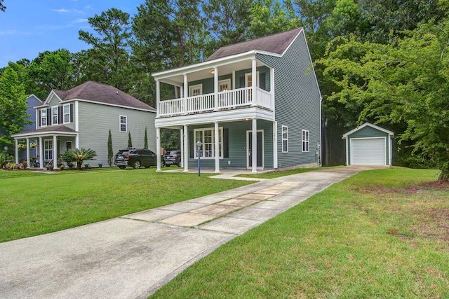 4818 Buttercup Way, Summerville, SC 29485 - view of front of property featuring a balcony, an outbuilding, driveway, a detached garage, and a porch