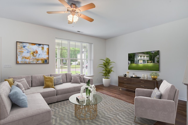 4818 Buttercup Way, Summerville, SC 29485 - living area with wood finished floors, baseboards, and a ceiling fan