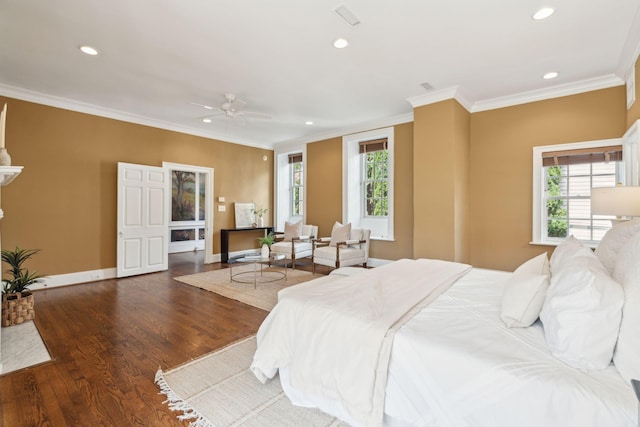 2 Bedons Aly, Charleston, SC 29401 - bedroom featuring recessed lighting, wood finished floors, crown molding, and ceiling fan