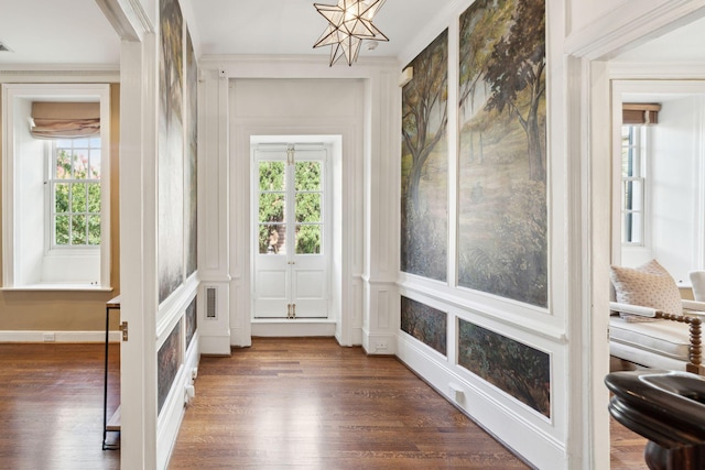 2 Bedons Aly, Charleston, SC 29401 - entrance foyer featuring wood finished floors, a chandelier, and crown molding