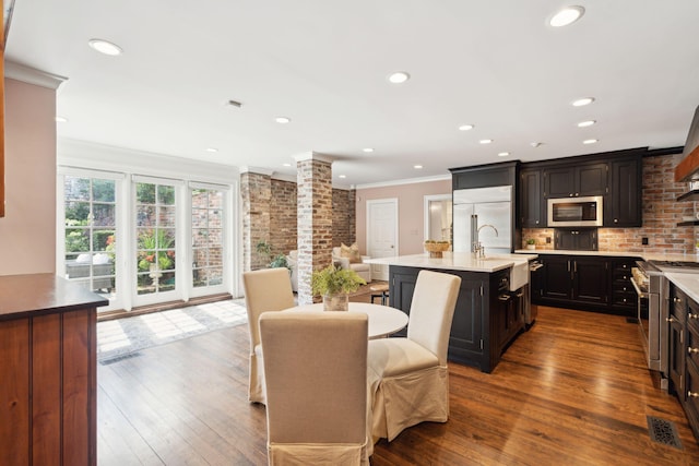 2 Bedons Aly, Charleston, SC 29401 - dining area featuring crown molding, dark wood-style floors, and recessed lighting