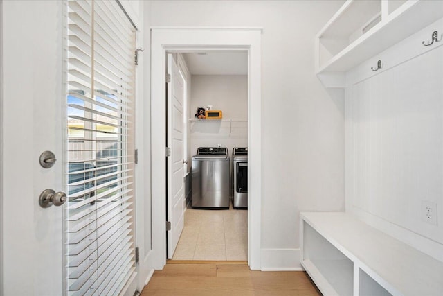 113 Grimball St, Summerville, SC 29486 - mudroom with washer and dryer, light wood-style floors, and baseboards