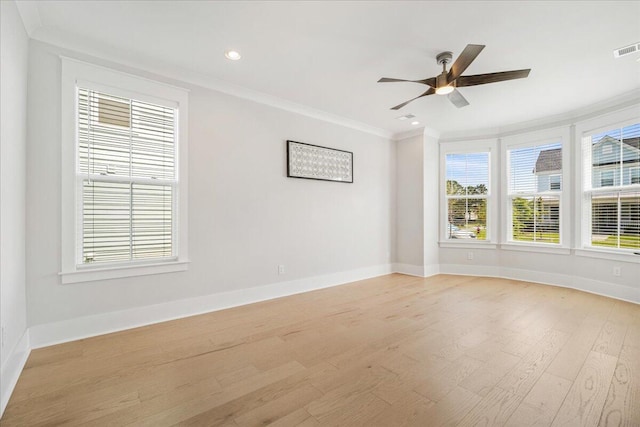 113 Grimball St, Summerville, SC 29486 - spare room with ornamental molding, baseboards, light wood finished floors, ceiling fan, and recessed lighting