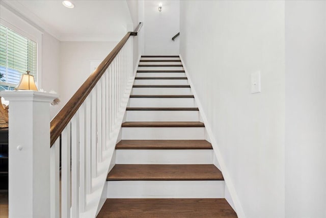 113 Grimball St, Summerville, SC 29486 - stairway featuring recessed lighting, wood finished floors, and ornamental molding
