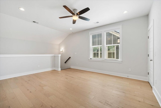 113 Grimball St, Summerville, SC 29486 - additional living space with light wood finished floors, ceiling fan, vaulted ceiling, baseboards, and recessed lighting