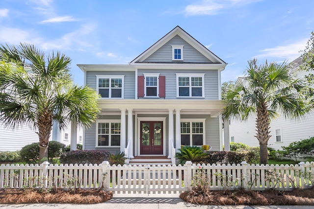 1392 Founders Way, Mount Pleasant, SC 29464 - traditional home with french doors, a fenced front yard, and a porch