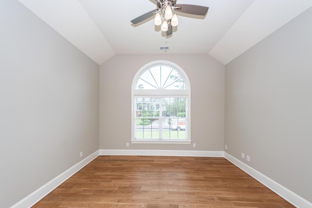 287 Commonwealth Rd, Mount Pleasant, SC 29466 - unfurnished room featuring baseboards, light wood-style flooring, ceiling fan, and lofted ceiling