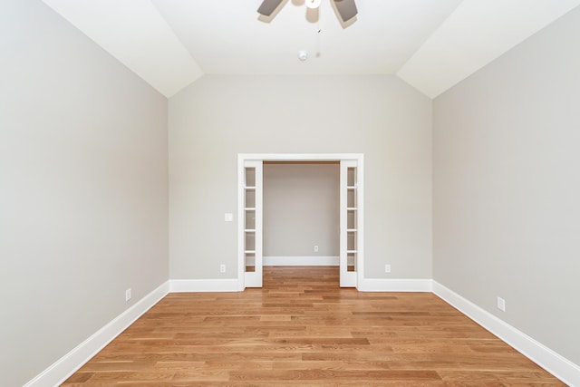 287 Commonwealth Rd, Mount Pleasant, SC 29466 - unfurnished room featuring vaulted ceiling, light wood-style floors, a ceiling fan, and french doors