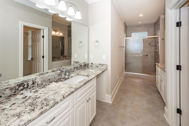 287 Commonwealth Rd, Mount Pleasant, SC 29466 - full bath featuring vanity, baseboards, tile patterned floors, and a stall shower